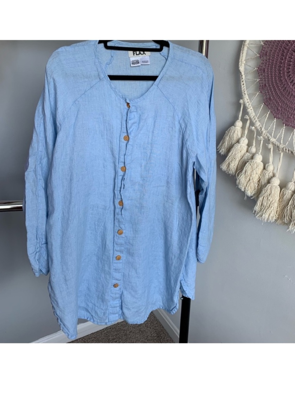 Flax 100% Linen Lagen Look Button Down Tunic Top